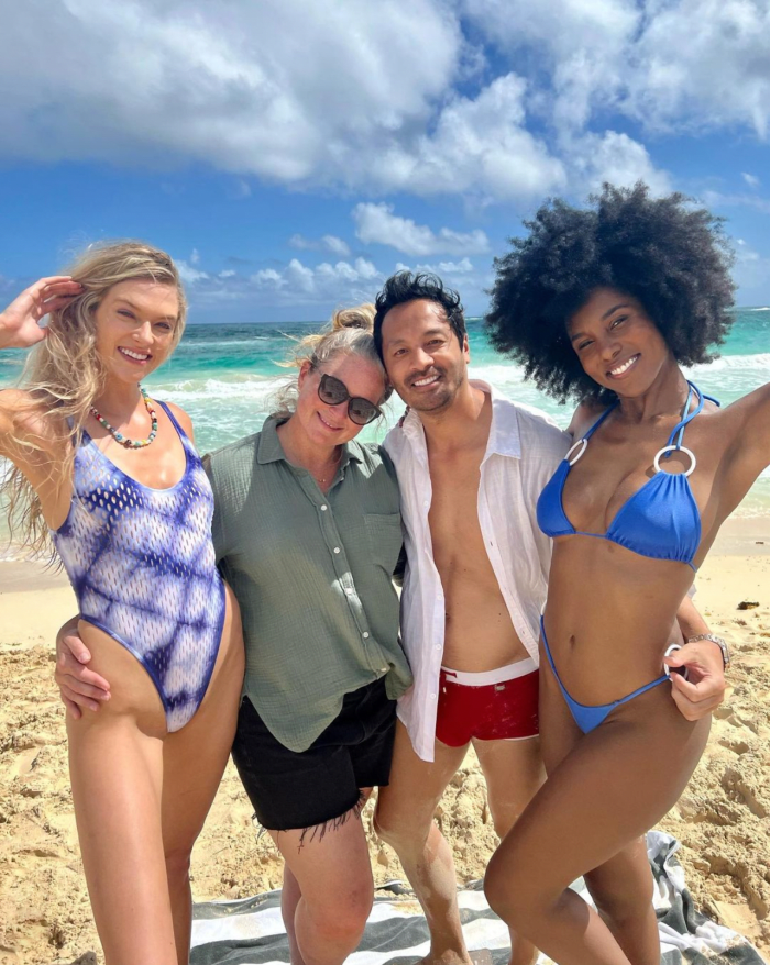 Behind the scenes on set in the Dominican Republic. Left to right: Nicole Petrie, MJ Day, Yu Tsai and Drew Dorsey.